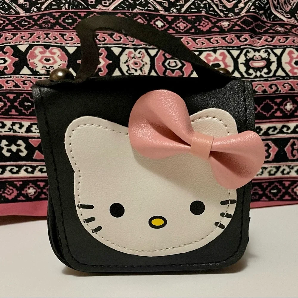 Y2K Nostalgia, Hello Kitty Pink and Black Crossbody Bag, Necklace, & Stickers